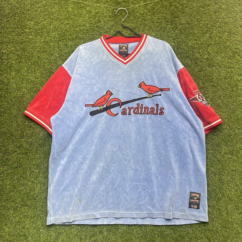 Vintage St Louis Cardinals Shirt Mens 2XL Blue Sewn Velvet 1942 Throwback 90s